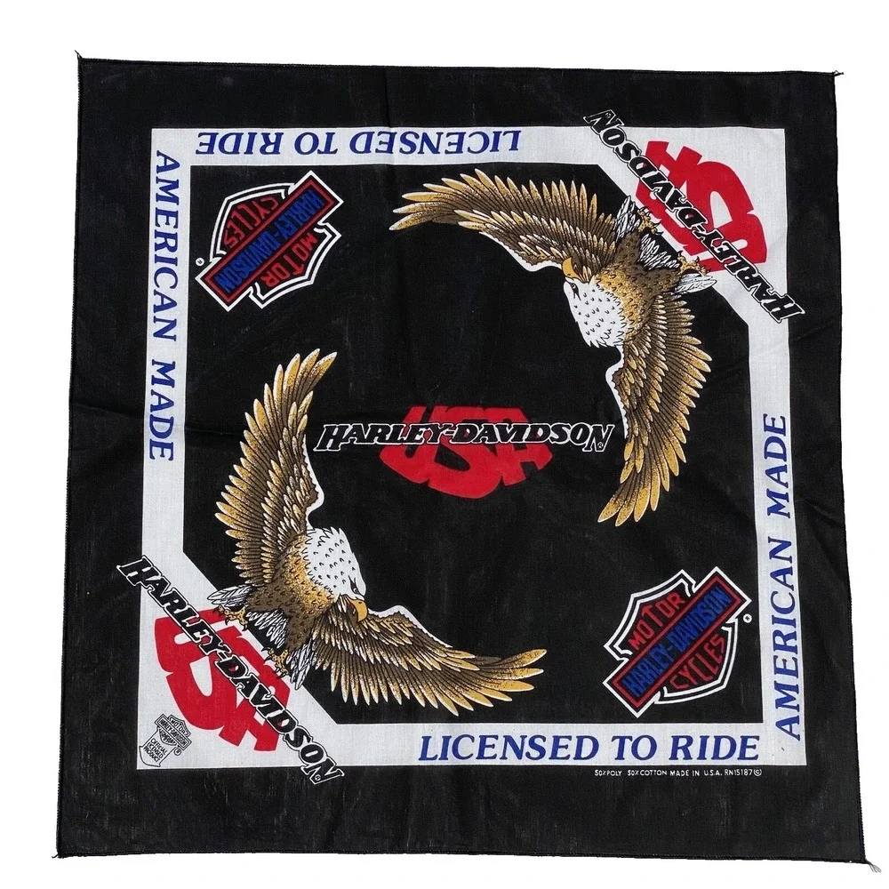 VTG Harley Davidson Scarf Bandanna Eagle Flag 21
